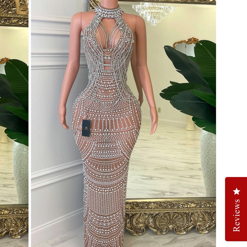 Silver Diamond & Pearl Embellished Backless Bodycon Dress